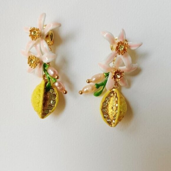 LES NEREIDES Anthropologie  Hand Enamelled Lemon Yellow  EARRINGS - Picture 1 of 5